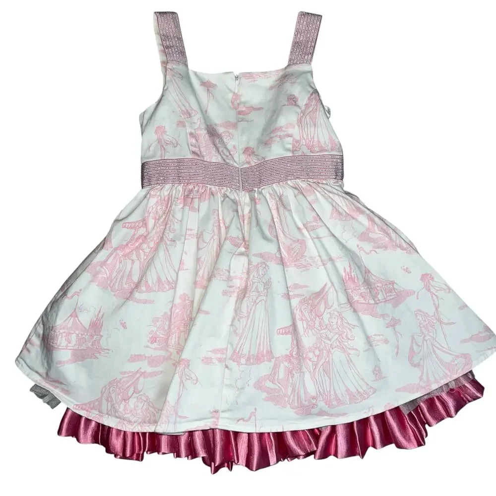 Disney Princess Aurora Pink Toile Twirl party  Dress storybook castle Girls sz 5